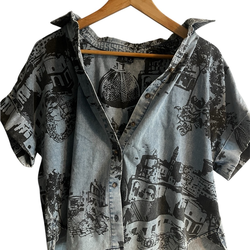 Jane and Delancey Denim Print Button Down Shirt